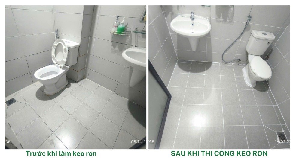 Trước và sau thi công keo ron nhà tắm gạch xám