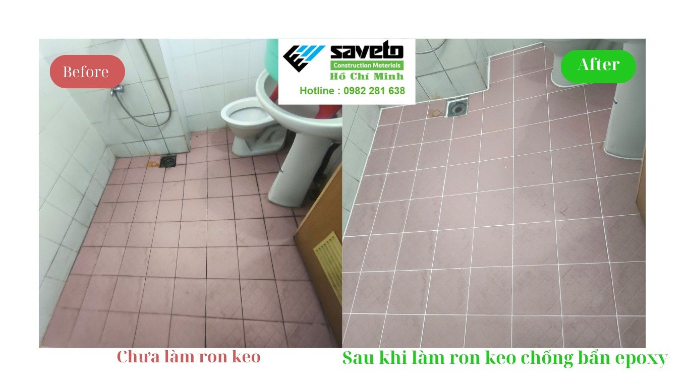 Before After thi công keo ron chống bẩn epoxy nhà tắm
